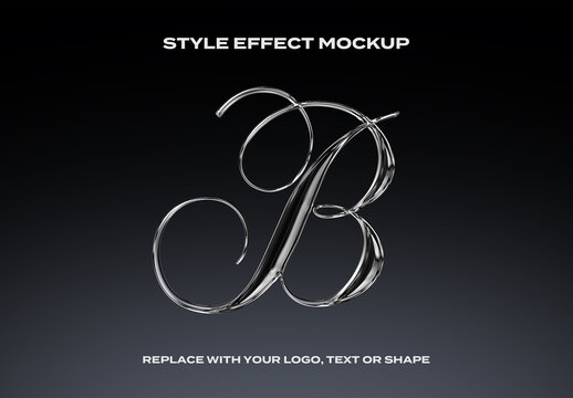 Text Logo Style Effect Gold Chrome Glass Mockup 3D Metal Template