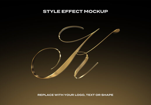 Text Logo Style Effect Gold Chrome Glass Mockup 3D Metal Template