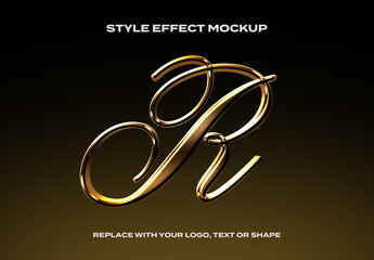 Text Logo Style Effect Gold Chrome Glass Mockup 3D Metal Template