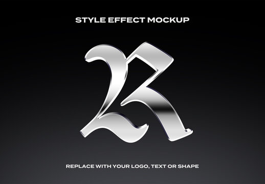 Text Logo Style Effect Gold Chrome Glass Mockup 3D Metal Template