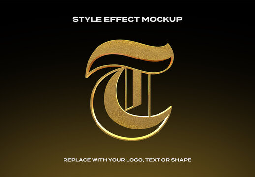 Text Logo Style Effect Gold Chrome Glass Mockup 3D Metal Template