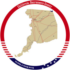 Map of Sacramento County in California, USA arranged in a circle.