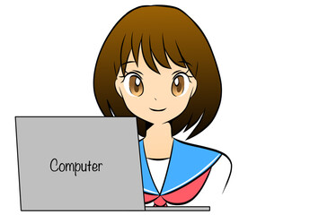 Manga girl with a Computer 