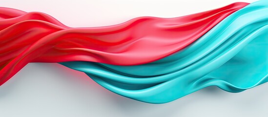 Digital drawing of fabric with cyan silk and red cloth flying