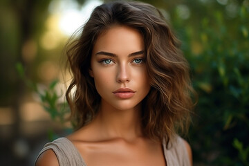 Naklejka premium Generative AI picture of stunning attractive young girl in the city lights backdrop