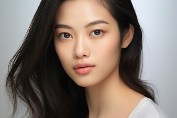 Naklejka premium Photo of cute adorable asian girl with long silky hair and clear smooth skin generative Ai
