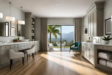 modern living room with attached  kitchen in a apartment 