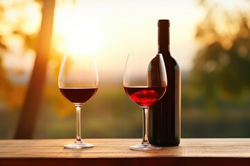 Elegant Wine Setting: Red Bottle and Glass