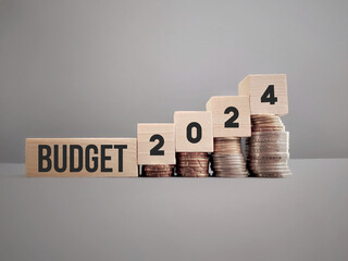 Finance and Economy Concept. Budget 2024 text on wooden blocks in vintage background