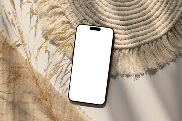 Phone mockup on beige background 