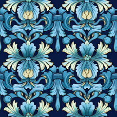 Blue background in Renaissance style blue colors patterns, AI Generated
