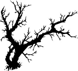 Silhouette of dry branch,tree decorated background comic scene by dry ink with isolate transparent background generated AI