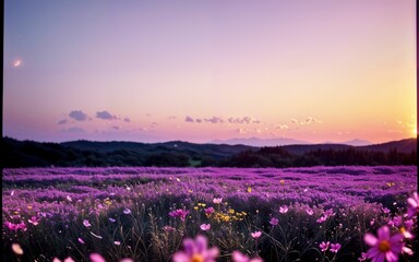 Pastel Twilight Wildflower Meadow at Sunset ai generated