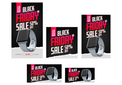 Black and Red Style Black Friday Banner Set