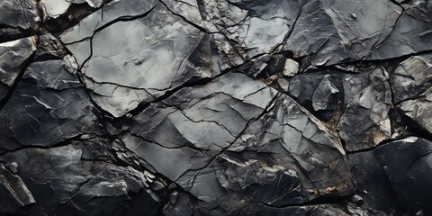 Black white rock texture. Dark gray stone granite background for design. Rough cracked mountain surface
