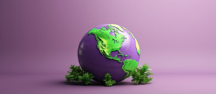 Save nature concept depicted in a Earth sphere featuring a green recycle symbol on a purple background