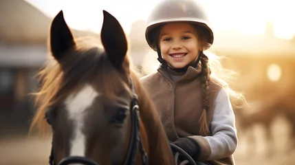 Fotobehang young child riding a horse © Thomas