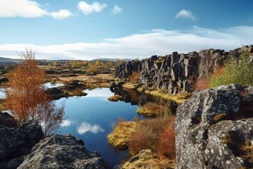 Fototapeta na wymiar Scenic view of Þingvellir National Park, Iceland. Generative AI