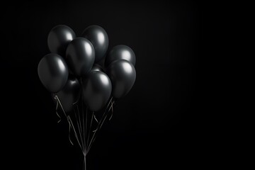 black balloons with black background copy space, ai generative
