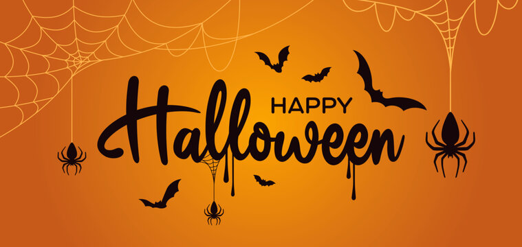 Printable happy Halloween banner, text, logo, type, vector, background, orange for Halloween email signature, Happy Halloween social media post, 
haunted house template, signs & party invitation