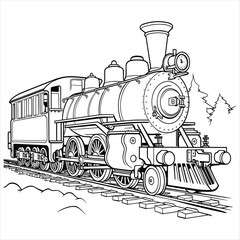 Steam locomotive coloring book for children - obrazy, fototapety, plakaty