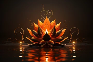 Fotobehang Generative AI image of beautiful lotus gracefully poised on dark backdrop © deagreez