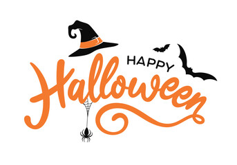 Happy Halloween banner printable, text, logo, type, vector, orange for Halloween slide background, Halloween street signs, haunted house template, Happy Halloween social media post & party invitation