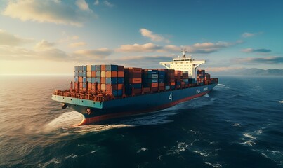 import export container ship on the sea, ai generative