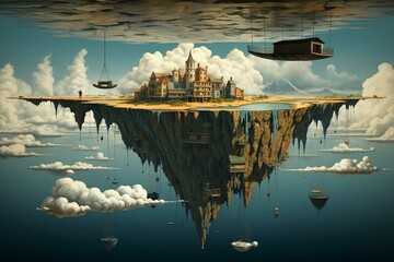 upside-down surreal art. Generative AI - obrazy, fototapety, plakaty