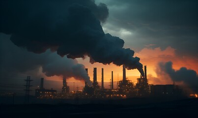 factory with large pollution smoke, generative ai