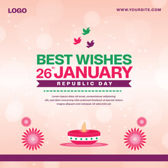 Best wishes Indian republic day wishing or greeting card  light pink color background design for social media post or banner vector file