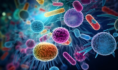 life bacteria cells microorganisms microscopic quantum world, ai generative