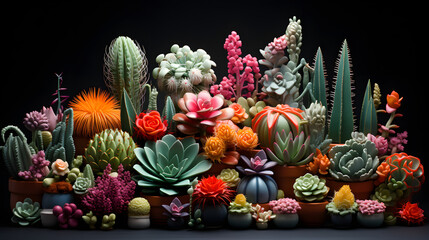 Blooming cacti plants