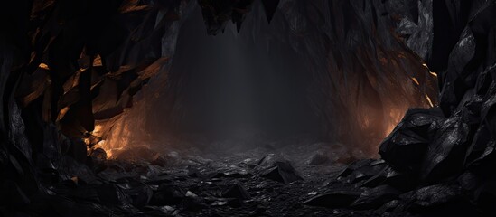 Naklejka premium Realistic a dark underground tunnel and close up of rocky texture inside a cave