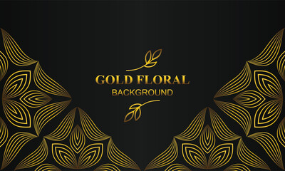 beautiful gold floral background with floral, flower and leaf ornament