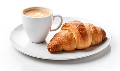 croissant and coffee white background macro, ai generative