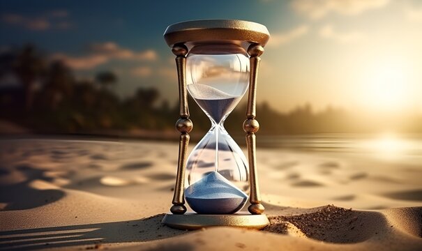 hourglass on beach sand, ai generative