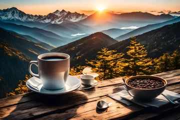 Fototapeten cup of coffee on the mountain © zoveela