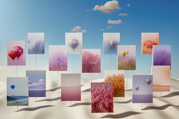 Essence of sending warm wishes through greeting cards and mock ups with sky background