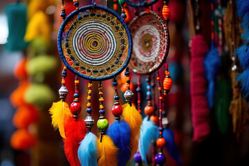 Indian dream catcher the fusion of culture and the beauty of contrasting colors - obrazy, fototapety, plakaty