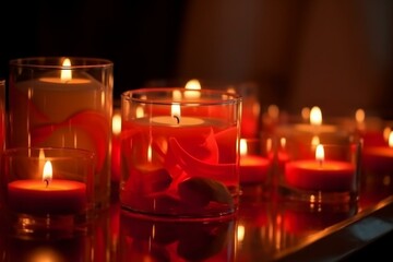 Intimate ambiance with glowing candles on Valentine's day. Generative AI