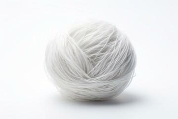 Winding of thread ball from short fibers on white background. Generative AI