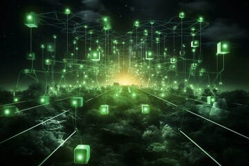 Fototapeta na wymiar A futuristic network connecting a green digital future. Generative AI