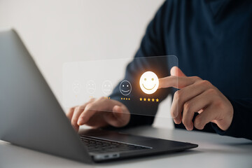 User give rating to service experience on online application, Customer review satisfaction feedback survey concept, Customer can evaluate quality of service leading to reputation ranking of business.