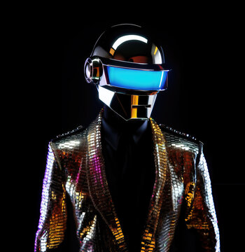 A Futuristic cyber helmet inspired by disco funk electronic music Cyberspace Augmented Reality