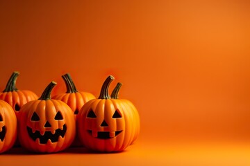 pumpkins on an orange background with copy space. Halloween concept