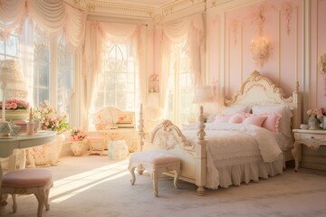 Luxury interior of the living room with pink walls and classic furniture