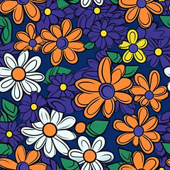 Doodle flower pattern, bright colors, vivid colors, simplistic, hand drawn AI Generated