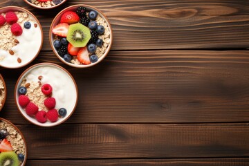 Obraz na płótnie Canvas fresh tasty yoghurt musli and fruits healthy breakfast