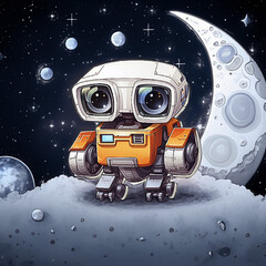 Generative AI, A robot on a space full moon